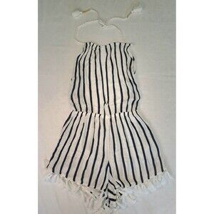 Abercrombie & Fitch White Navy Striped Romper S Halter Tassel y2k boho twee chic
